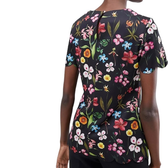 Ted Baker Emmalie Hampton Black & Multicolored Floral Scalloped Top - Small - Picture 2 of 16